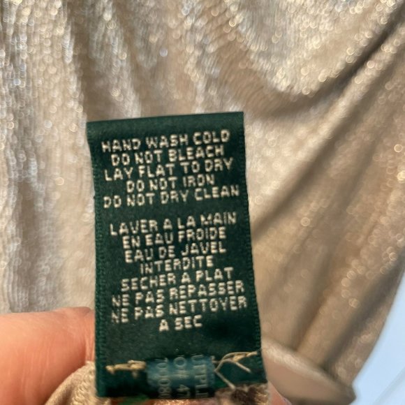 Lauren | Ralph Lauren Evening Gold Metallic Maxi Dress Cut Out Slit Stretch 10 - Picture 10 of 10